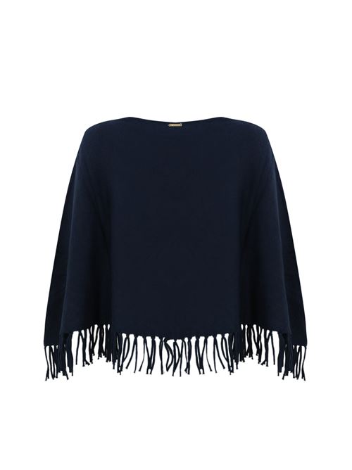 Poncho con frange in misto viscosa blu NO SECRETS | 243NS227BLUNOTTE